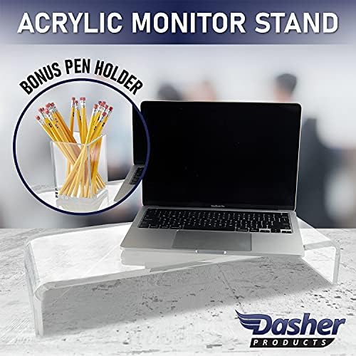Dasher Products Acrylic Laptop Stand with Matching Pen Holder, Contemporary Design, Ergonomic Viewing Position, Raises M