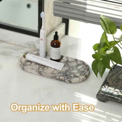 Koville Turkish Natural Travertine Tray, 12"x6" Vanity Decorative Tray for Countertop Organizer, Catchall Tray for Perfu