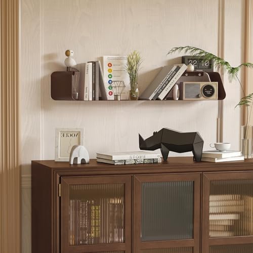 Sttoraboks Floating Wall Shelves Set of 3, Metal Mounted Shelf with Unique Design, Bookshelf for Storage & Display in Ba