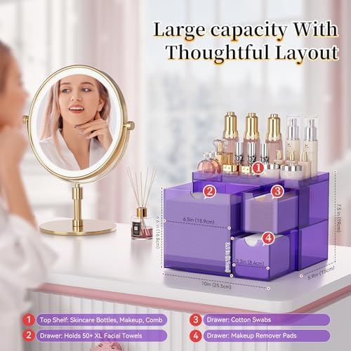 Youdepot Purple Acrylic Face Towel Holder with 3 Drawers