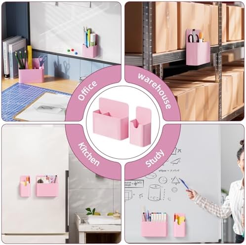 Marbrasse Magnetic Dry Erase Marker Holder,Pen and Eraser Holder for Whiteboard，Magnet Pencil Cup Utility Storage Organizer for Office, Refrigerator, Locker and Metal Cabinets (Pink)