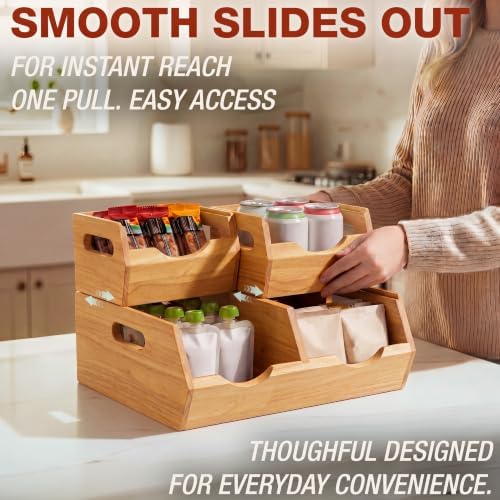 HOMESTEAD Stackable Solid Wood Storage Bins for Pantry & Countertop, Ventilated Potato and Onion Basket Organizer with H