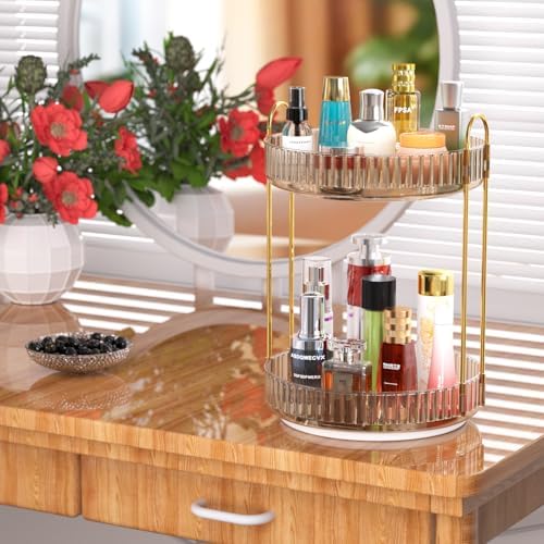 GTI 360°Rotating Makeup Organizer, 2 Tier Bathroom Counter Organizer,Large Capacity Perfume Cosmetics Skincare Vanity Or