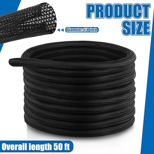 Pangda 50 ft Split Wire Loom Tubing Cable Sleeve Cord Protector, 1/4 Inch