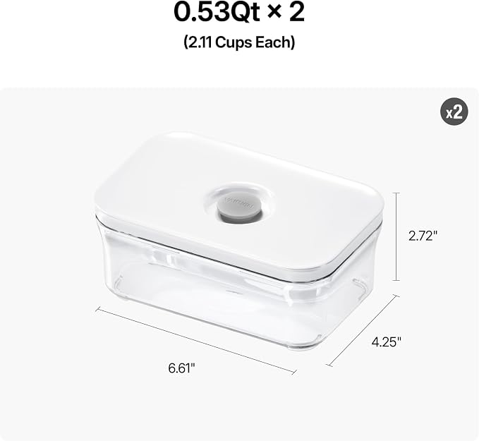 VAKUEN Premium Airtight Food Storage Containers, Mini Rectangular 2pc/set(0.53qt), Smart One-Click Seal Lid, No Hinges, 100% Leak Proof, BPA-FREE, Dishwasher, Freezer & Microwave Safe