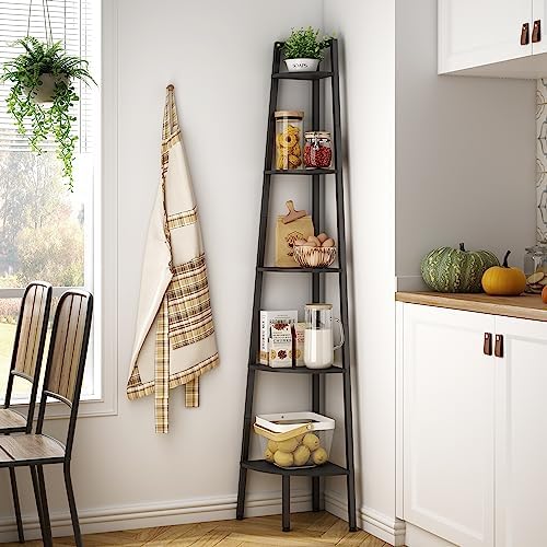 Hoctieon Corner Shelf, 5-Tier Corner Bookshelf, Rustic Ladder Shelf, Industrial Display Stand for Living Room, Kitchen, 