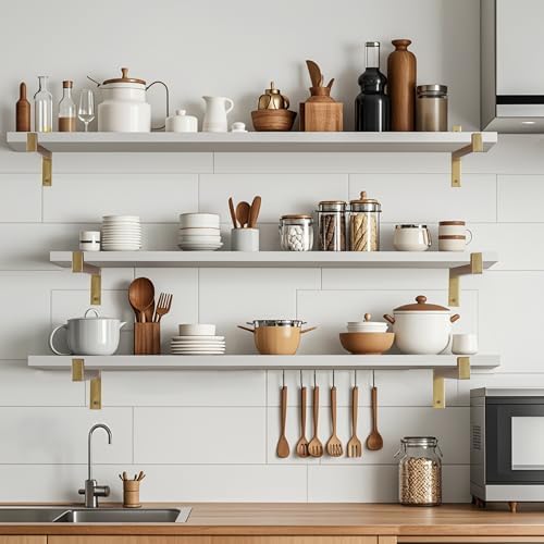 EZYDECOR 6 Pack Heavy Duty Shelf Brackets with Lip 12 Inch Gold