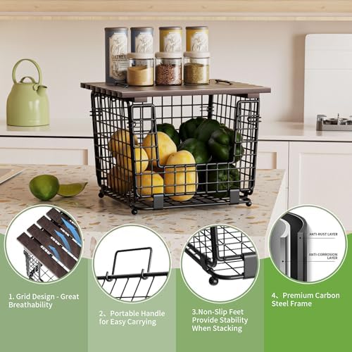 2 Pack Stackable Potato Onion Bins, Pantry Organizers and Storage