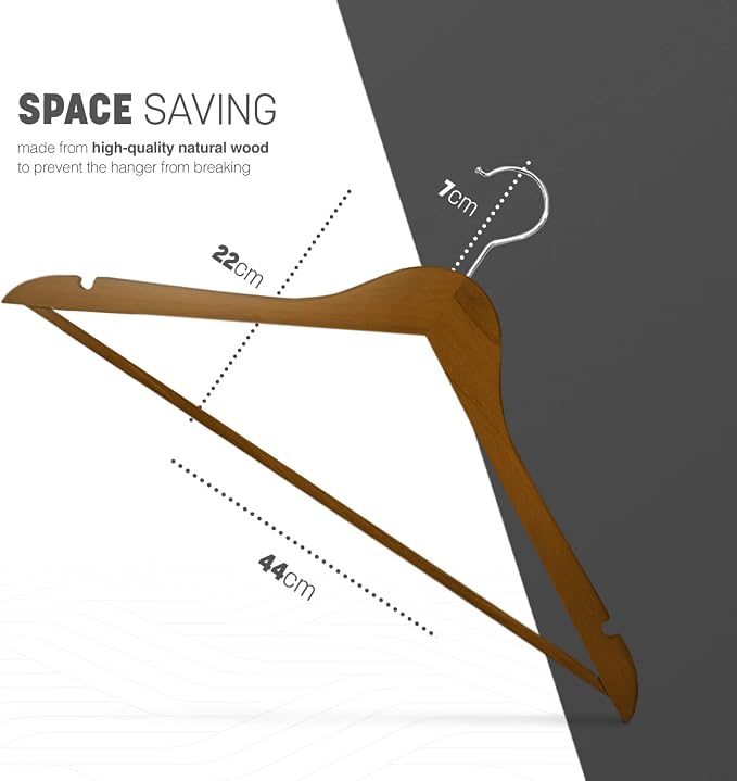 KEPLIN Strong Wooden Coat Hangers with 360 Degree Rotatory Hook & Round Trouser Bar & Shoulder Notches - Durable Wardrobe Space Saver - Suitable for Coat, Jacket, Suit, Jumper (Walnut, 20 Pack)