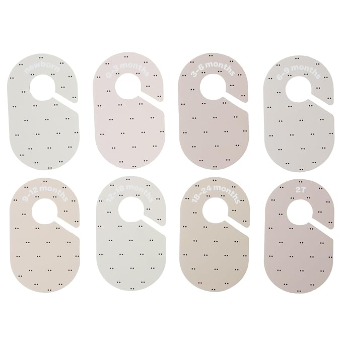 3 Sprouts Baby Closet Dividers, Newborn to 2T, Double Dot, 8 Piece Set | Newborn to 2T sizing, 8-piece set, Double-sided size labels, Age labels, Nursery closet storage, Baby clothes organizer