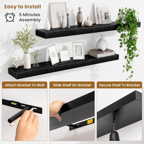 Fun Memories 40 Inch Floating Shelves, Long Wood Wall Shelf Set of 2 with Invisible Brackets, for Bathroom, Living Room,
