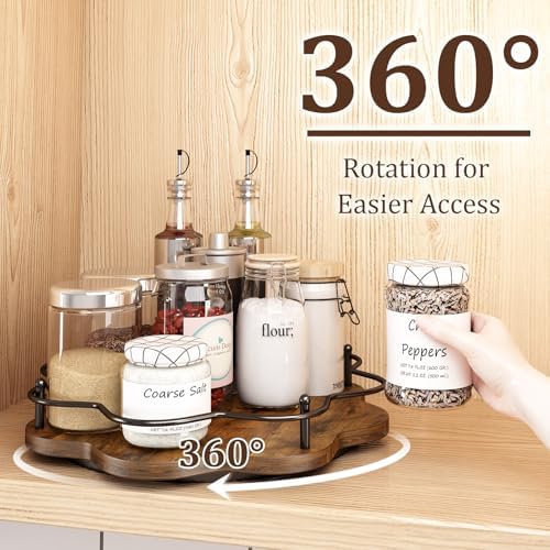 12" Lazy Susan Turntable Organizer,Round Wooden Lazy Susan Organization and Rotating Spice Rack for Dining Table,Pantry,