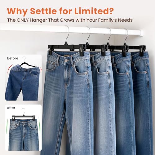 HOUSE DAY Black Pants Hangers with Clips 50 Pack, 12 Inch Skirt Hangers