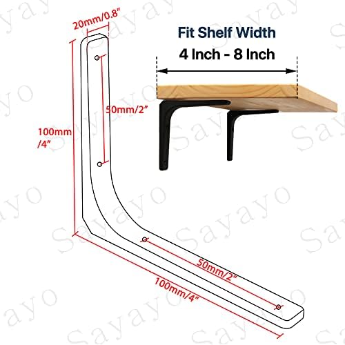 SAYAYO Wall Shelf Bracket Black, 4 Inch Heavy Duty L Bracket for Wood