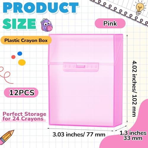 Clabby 12 Pcs Clear Plastic Crayon Boxes Hold 24 Count, Pink
