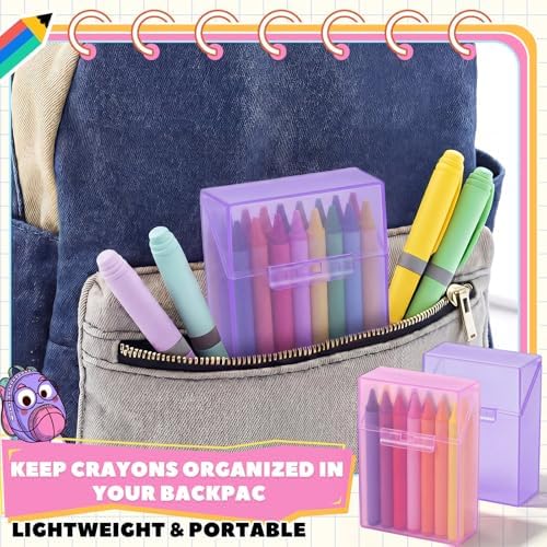 Clabby 2 Pcs Clear Plastic Crayon Boxes Hold 24 Count, Purple,Pink