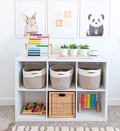 OrganiHaus Cotton Rope Baskets for Shelves, Set of 3, 15x9x10