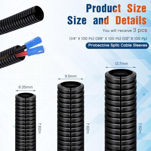 Sasylvia 1/4", 1/2", 3/8" X 25ft Split Wire Loom Tubing, Cord Protector