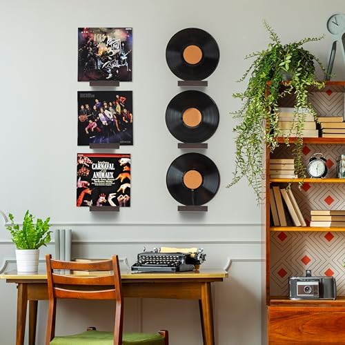 Vinyl Record Shelf Wall Mount,Small Record Holder,Dark Walnut,12Pcs