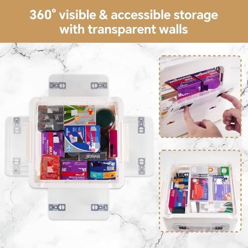 2-Tier Medicine Organizer - 22qt Plastic Foldable Storage Box with Handle