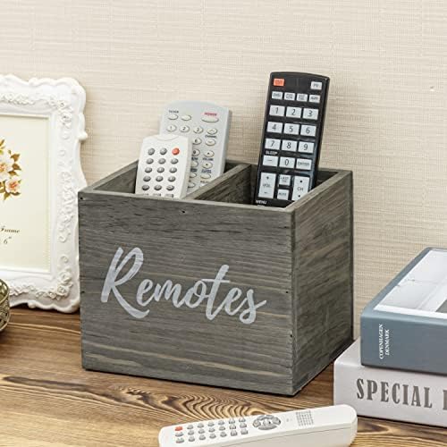 MyGift Gray Wood Remote Control Holder, 2 Compartment Media Caddy