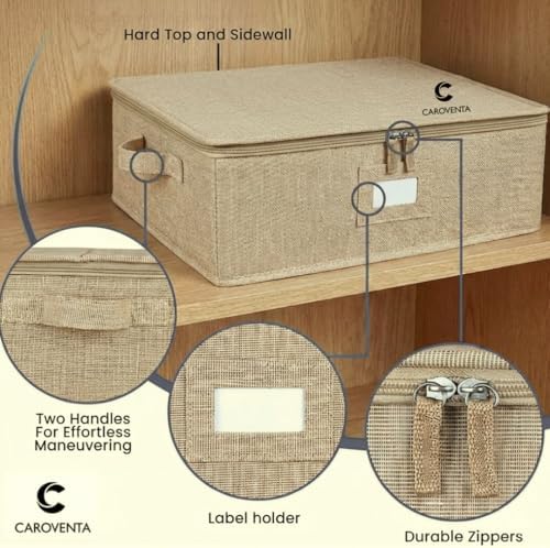 Mug Storage Box Set of 2 with Lid – 12 Compartment Coffee Cup Organizer for Cabinet & Pantry – Stackable Linen-Style Sto