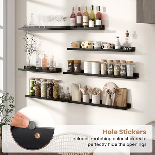 Fun Memories Picture Ledge Shelves Set of 2, 24 Inch Rustic Wall Mounted Floating Shelves with Lip for Home Storage and 