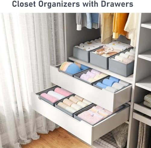 DIMJ Drawer Organizer Clothes - Small Dresser Organizer Underwear Drawer Organizer for Baby Clothes, Socks, Underwear, Bra, Belt, Tie - Grey