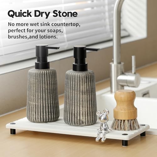Razborci Instant Dry Sink Caddy Kitchen Sink Organizer, Quick Drying Stone Tray Diatomite Sponge Holder Soap Dish, Bathr