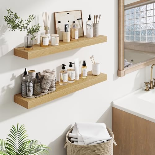 Fun Memories Bathroom Shelves 32 Inch Long Set of 2, Floating Shelves for Wall with Invisible Brackets, for Bedroom, Liv