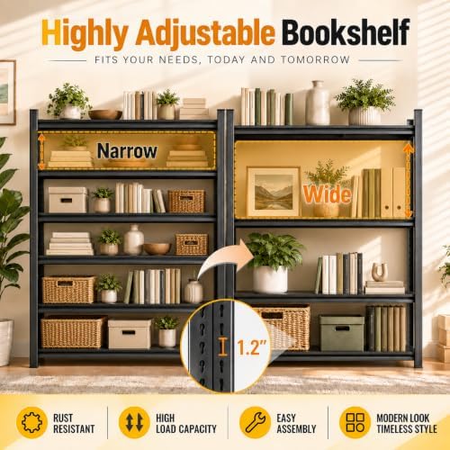 Metal Bookshelf Adjustable Bolt-Free Bookcase Heavy Duty Book Shelf 2000LBS