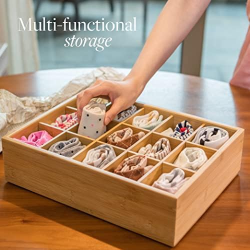 GOBAM Bamboo Closet Drawer Divider - Storage Organizer with 15 Compartments, Drawer Organizer, Storage Box for Belts, Ti