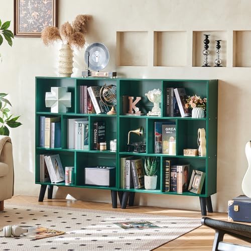 LEYAOYAO Cube Bookshelf, Mid-Century Modern Book Shelf with Legs,Dark Green
