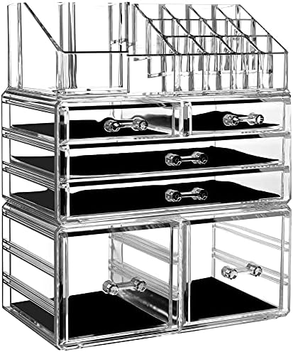 Cq acrylic 3 Pack Clear Make Up Organizers for Vanity,Stackable 6 Drawers Make Up Organizer,Cute Desk Organizer for Vani