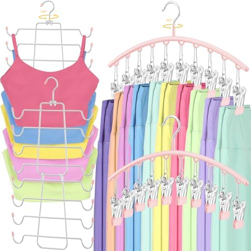 TomCare 4 Pack Space Saving Hangers, Tank Top and Leggings Organizers