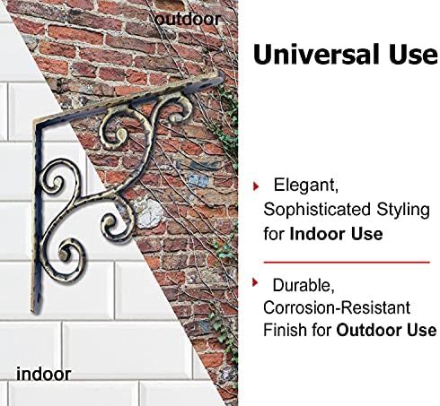 NACH Decorative Shelf Brackets, 2 Pack of 5.5 x 0.7 x 5.5 inch, Antique Brass Cast Iron Shelving Brackets - Metal Shelf 