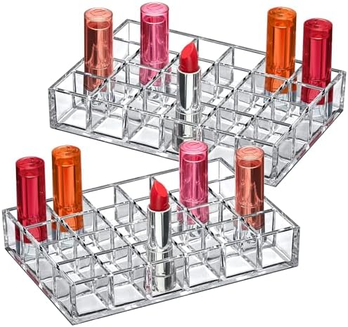 Amazing Abby - Allure - 2-Pack 24-Slot Acrylic Lipstick Organizer, Lipstick Holder, Lip Gloss Holder, Cosmetic Storage D