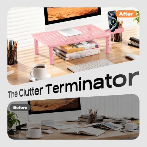 Computer Monitor Stand Riser for Desk, 3 Height Adjustable PC Laptop TV Desktop Monitor Stand Shelf, Metal Printer Table