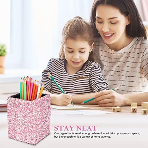 Crystal Pencil Pen Pot Holder Box Bling Rhinestone Pen Organizer Holder Cosmetic Pencil Container Comb Brushes Personalized (Square Pink)