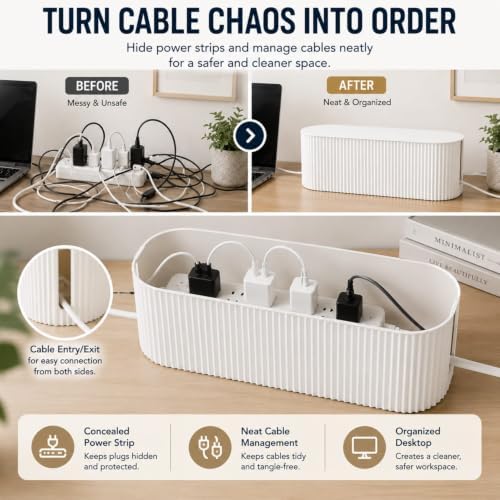 Cable Management Box – Cord Organizer for Desk & TV, Wire Storage Box for Power Strips, Clean & Tidy Cable Organizer for