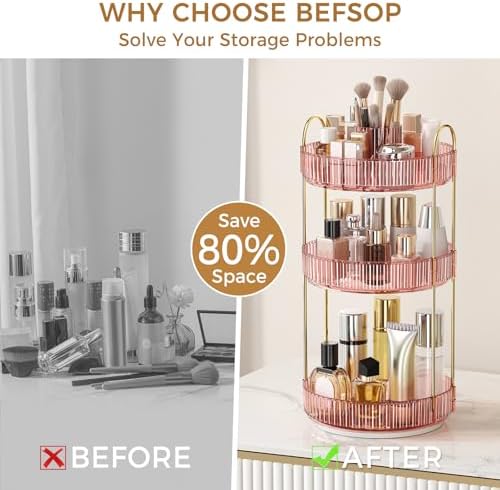 360° Rotating Makeup Organizer, Upgraded 3 Tier Skincare Perfume Organizers for Women, Bathroom Organizer Countertop, Cl