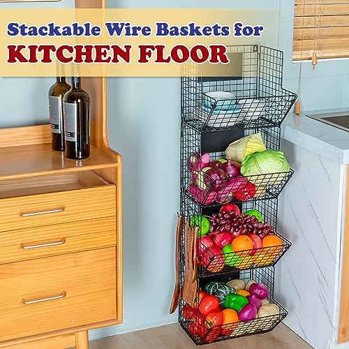 X-cosrack Metal Wire Basket Wall Mount, 4 Tier Extra Large Wall Storage Basket Organizer with Chalkboards, Kitchen Fruit