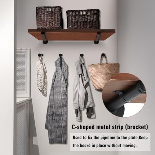 12" Industrial Pipe Shelf Brackets 6 Pack Iron Shelf Bracket Floating Iron Shelves Black Shelving Bracket Heavy Duty for