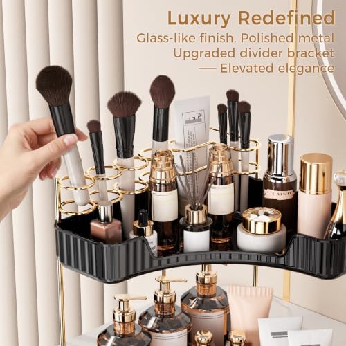 BEFSOP Corner Bathroom Counter Organizer, Upgraded 3-Tier Makeup Organizer Countertop with Makeup Brush Holder, Skincare