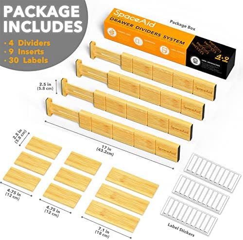 SpaceAid Bamboo 13.25-17“ Drawer Dividers (Need 2.35" Deep Drawer) Kitchen Adjustable Organizers, Expandable Organizatio