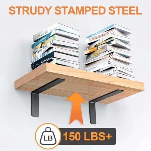 Floating Shelf Bracket 6 Inch, 4 Pack Heavy Duty Shelf Brackets, Black Wall Shelf Bracket for DIY Decorative with Mounti
