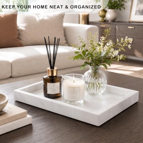 Bathroom Tray for Countertop, Marble Perfume Tray for Dresser Organizer, Marble Tray for Bathroom Counter & Home Decor, 