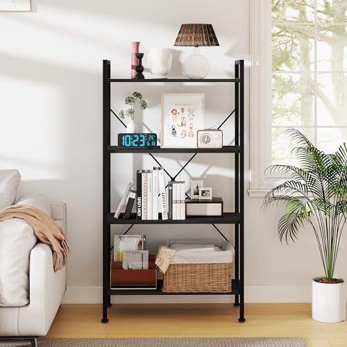4 Tier Industrial Bookshelf, Storage Organizer, Dark Gray