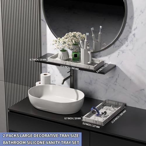BBK 2PC Countertop Vanity Tray Large 11.8" Bathroom Tray Silicone