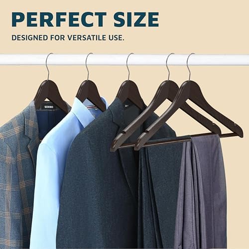 Lifemaster Wooden Clothes Hangers – with 360 Degree Swivel Hook and Non-Slip Shoulder Notch, Holds Up to 10 lbs, Pants B